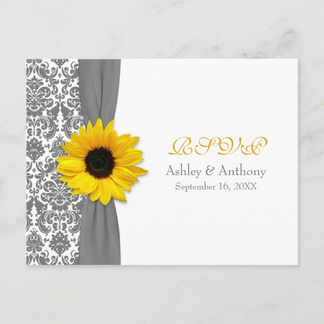 Postal RSVP de la boda de la damáscara gris del gi (Anverso)