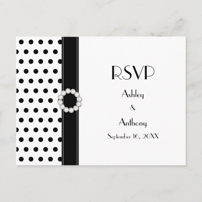Postal RSVP de la boda de puntos de la polka blanc (Anverso)