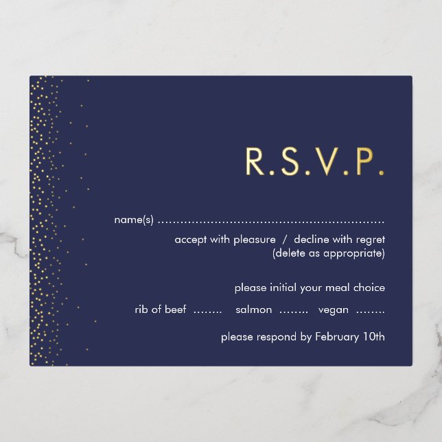 Postal RSVP de la boda de Relieve metalizado con m (Anverso)
