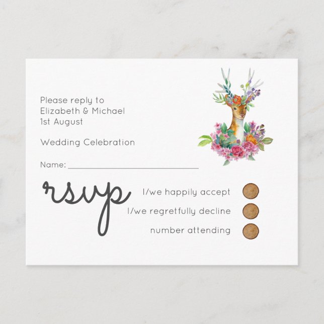 Postal RSVP de la boda de venados de Woodland (Anverso)