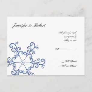 Postal RSVP de la boda del copo de nieve del coraz