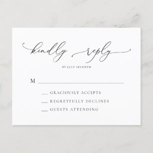 Postal RSVP de la boda Minimalista blanca y negra