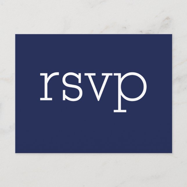 Postal RSVP de la boda moderna azul de la marina (Anverso)