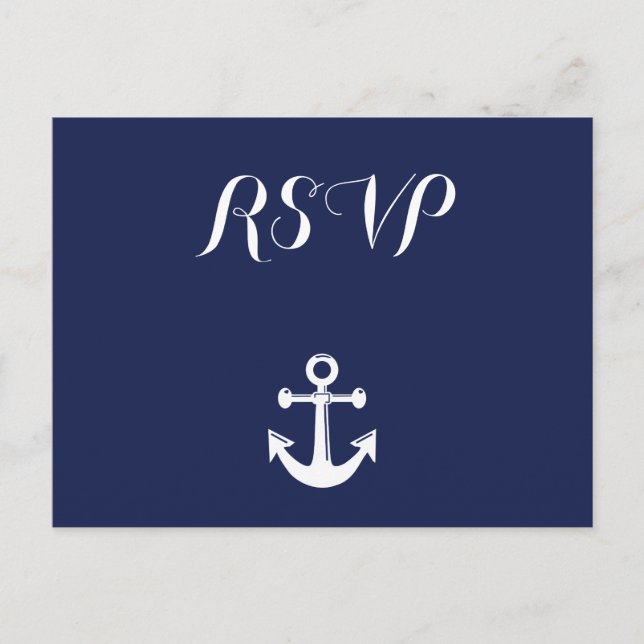 Postal RSVP de la boda náutica azul de la marina (Anverso)