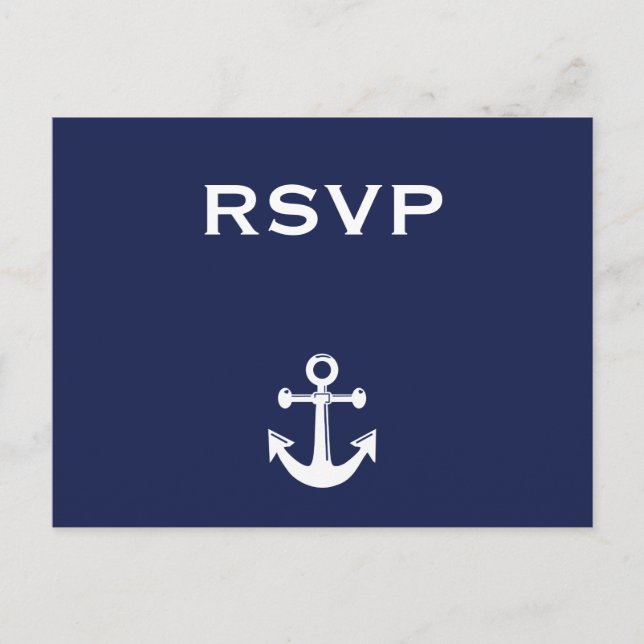 Postal RSVP de la boda náutica azul de la marina (Anverso)