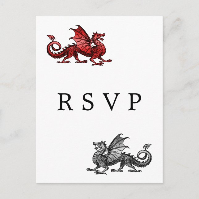 Postal RSVP de la boda Red Silver Dragon (Anverso)