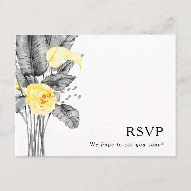 Postal RSVP de la boda tropical moderna (Anverso)