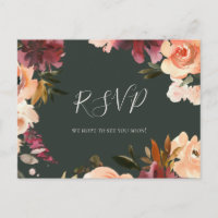 Postal RSVP de la floral boda verde Naranja de Bor