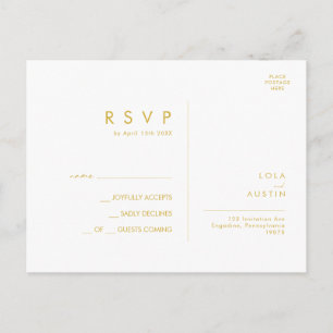 Postal RSVP de la moderna boda Minimalista de fuen