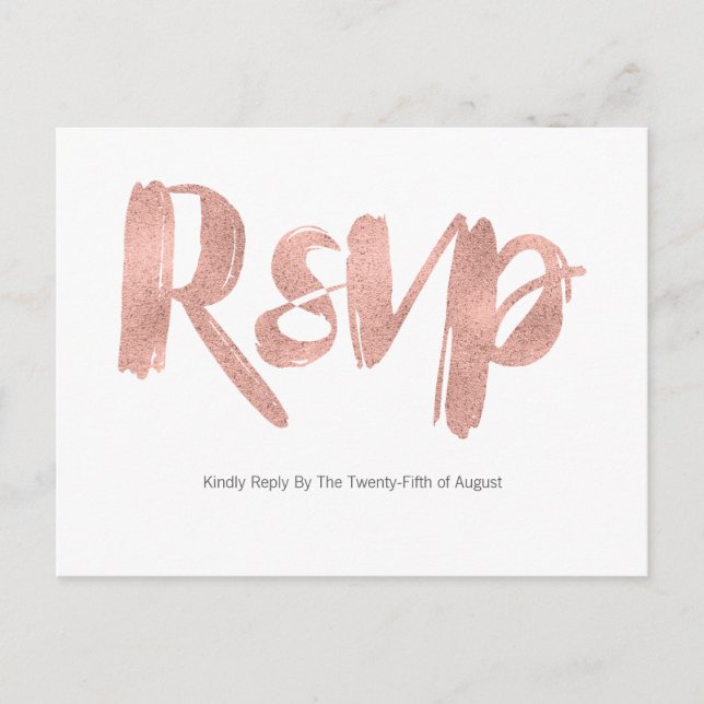 Postal RSVP de la moderna Rosa Gold Love Wedding (Anverso)