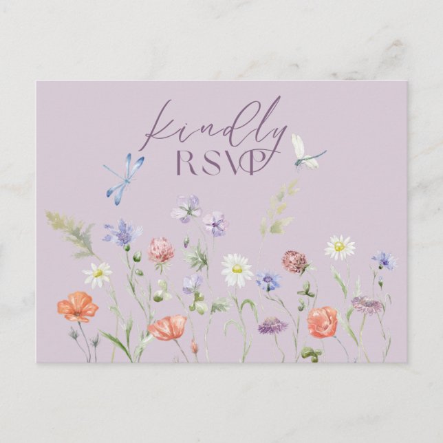 Postal RSVP de Lilac Lavender Whimsy Wildflower (Anverso)
