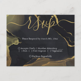 postal RSVP de mármol negro y oro