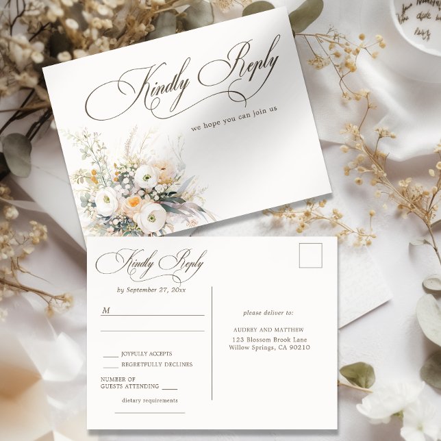 Postal RSVP de matrimonio de bodas rusticas blanca (Subido por el creador)
