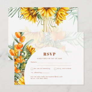 Postal RSVP de matrimonio floral de girasoles ruso