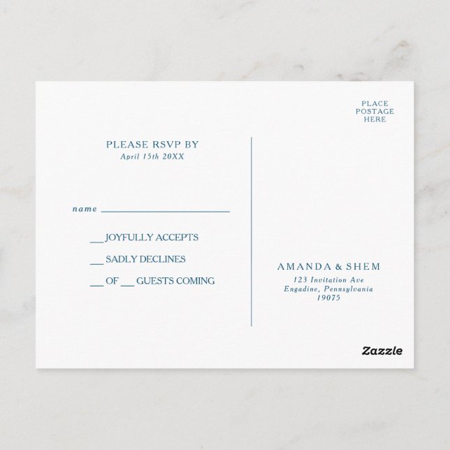 Postal RSVP de Moody Ocean Watercolor Wedding (Reverso)