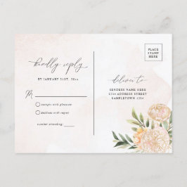 Postal RSVP de Peony y Flores de Relieve metalizado dorad