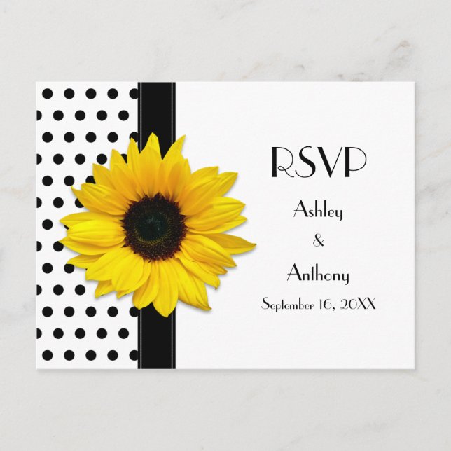 Postal RSVP de Punto de Polka Blanco Sunflower (Anverso)