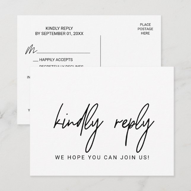 Postal RSVP de selección de menú y petición de can (Anverso / Reverso)