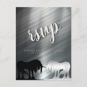 Postal RSVP de Unicornio místico (líneas metálicas)