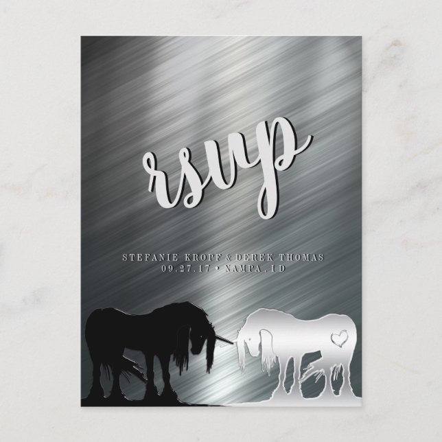 Postal RSVP de Unicornio místico (líneas metálicas) (Anverso)