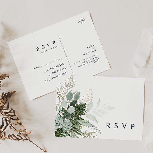 Postal RSVP de Verdor y Boda de Hoja de Oro (Subido por el creador)