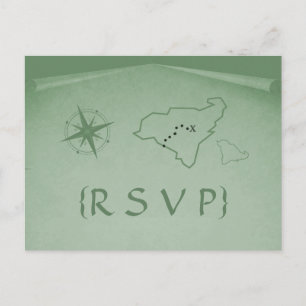 Postal RSVP del mapa del tesoro, verde