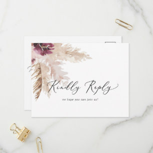 Postal RSVP del menú de gramíneas Boho Pampas