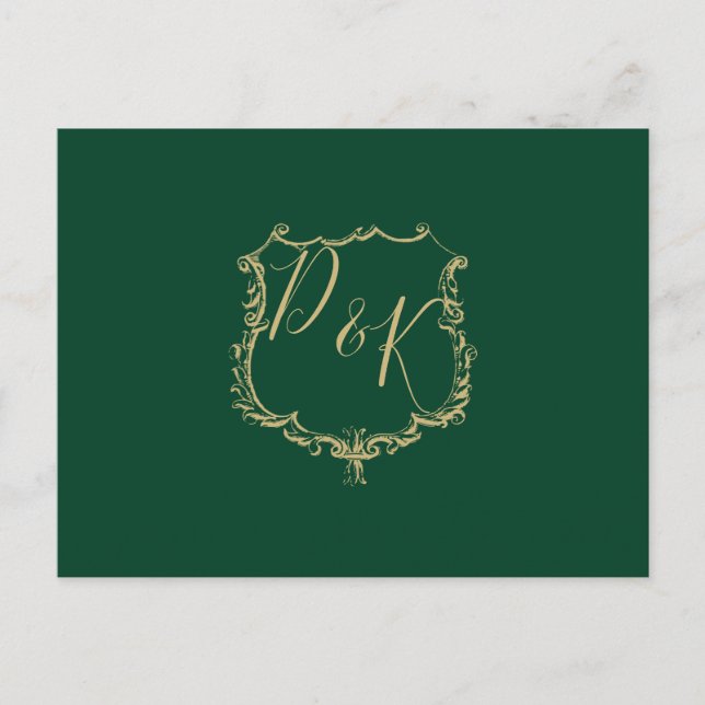 Postal rsvp Escudo de oro monogramado de la boda v (Anverso)