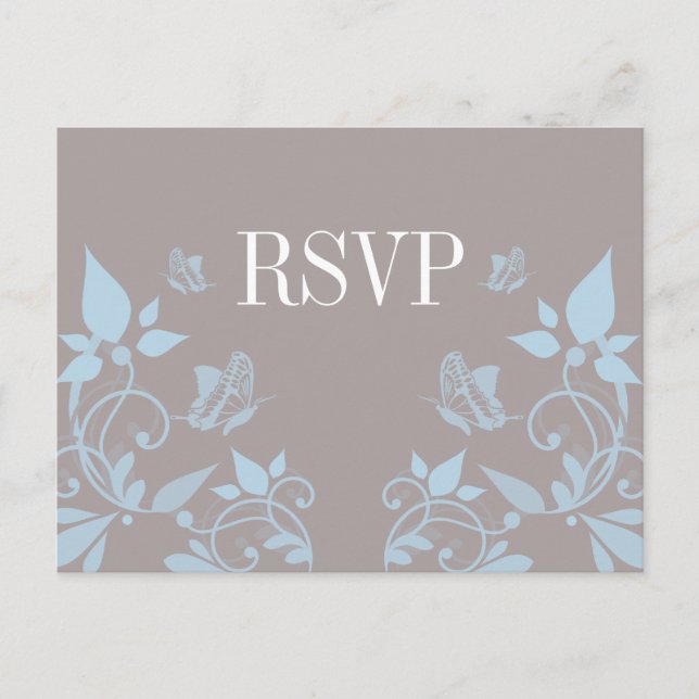Postal RSVP floral de mariposa azul (Anverso)
