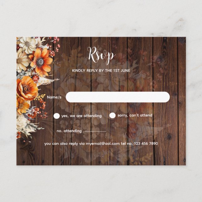 Postal RSVP floral de otoño rústico (Anverso)