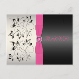 Postal RSVP floral rosa y negra