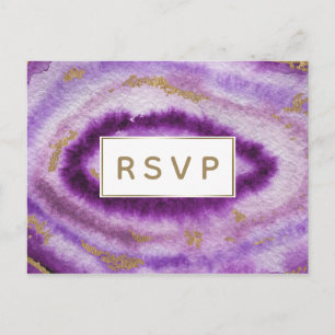 Postal rsvp invitaciones a bodas con agato púrpura