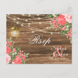 Postal RSVP - Madera, Linternas y Flor de Coral