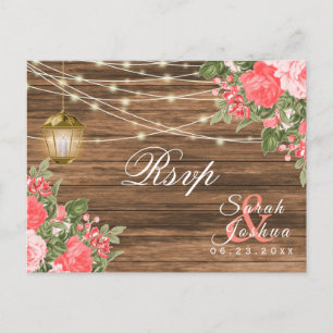 Postal RSVP - Madera, Linternas y Flor de Coral