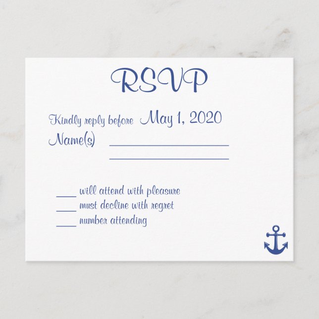 Postal RSVP Nautical Wedding con nombres (Anverso)