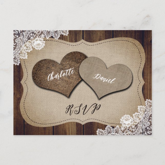 Postal RSVP Rasal Burlap Lace Wedding (Anverso)