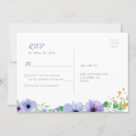 Postal RSVP Romántica Morada Floral