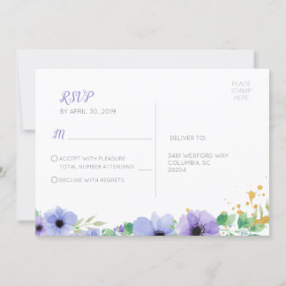 Postal RSVP Romántica Morada Floral