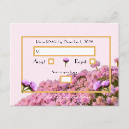Postal RSVP rosa floral y dorada