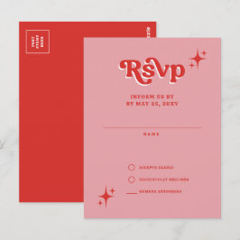 Postal RSVP rosa y roja de Retro Groovy 70