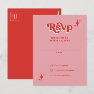 Postal RSVP rosa y roja de Retro Groovy 70