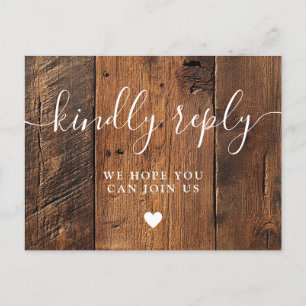 Postal RSVP RSVP de la Canción Rusn Wood Barn Boho