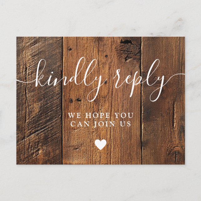 Postal RSVP RSVP de la Canción Rusn Wood Barn Boho (Anverso)