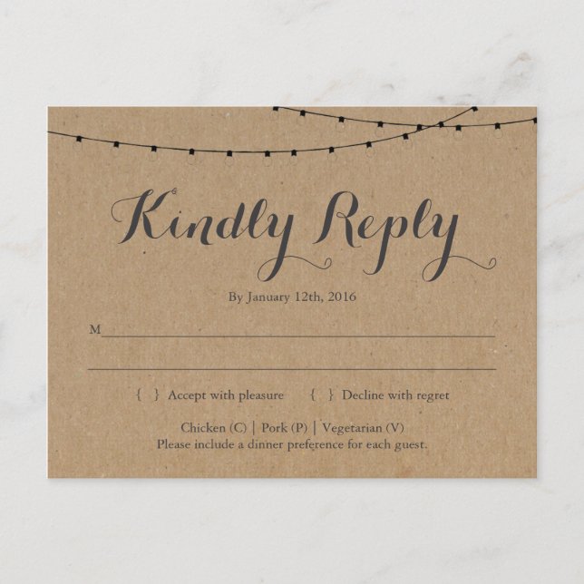 Postal RSVP | Rustic Kraft (Anverso)