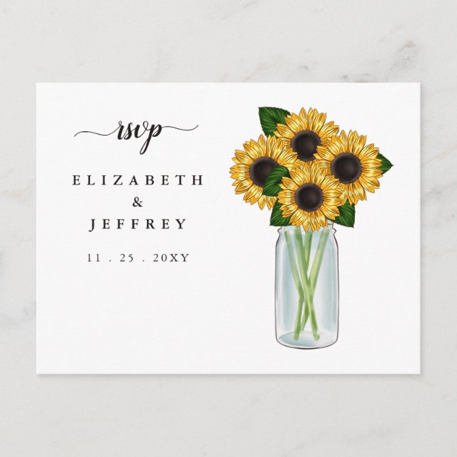 Postal RSVP Rústica Mason Jar Sunflowers (Anverso)