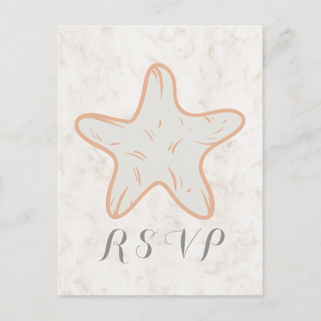 Postal RSVP Rústica Starfish Wedding naranja (Anverso)