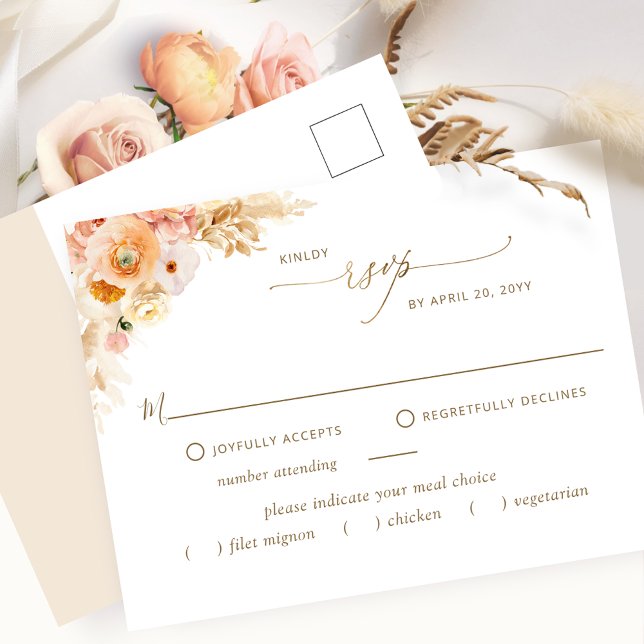 Postal RSVP sin comidas, degustación y crema, oro (Subido por el creador)