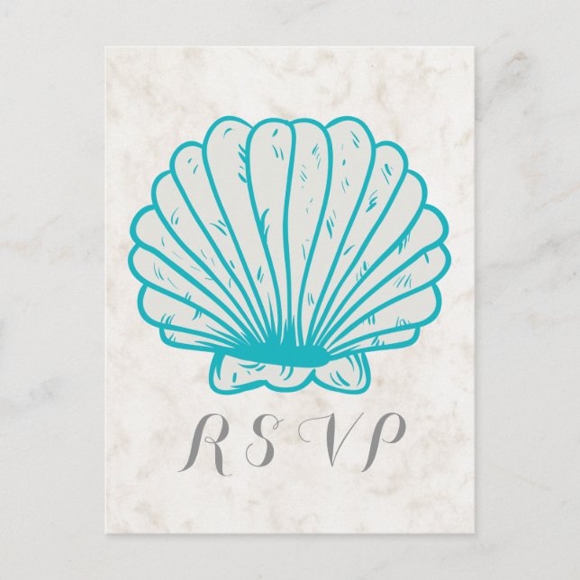 Postal RSVP Turquesa Rustic Seashell Wedding (Anverso)