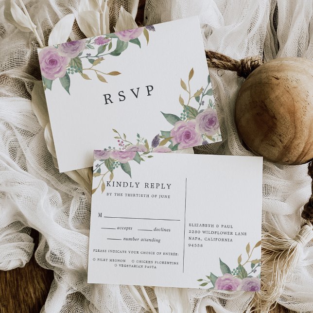 Postal RSVP Violet & Sage con opción de comida (Subido por el creador)