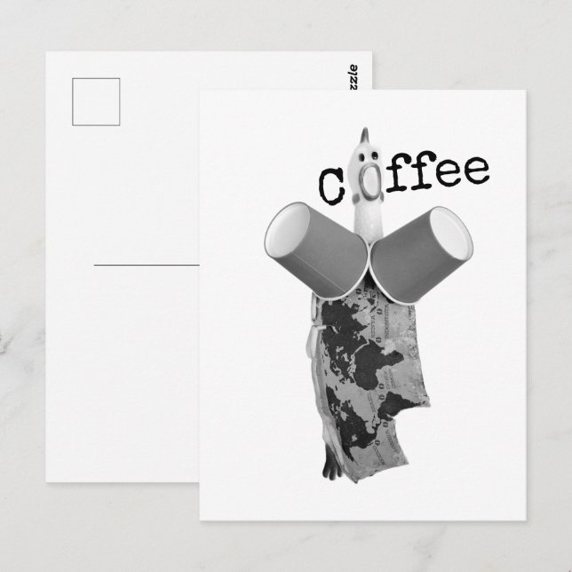 Postal Rubber Chicken screaming Coffee Postcard (Anverso / Reverso)